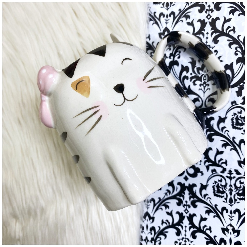 Best Friends Collection : white & pink bow ceramic cat kitty coffee tea cup mug